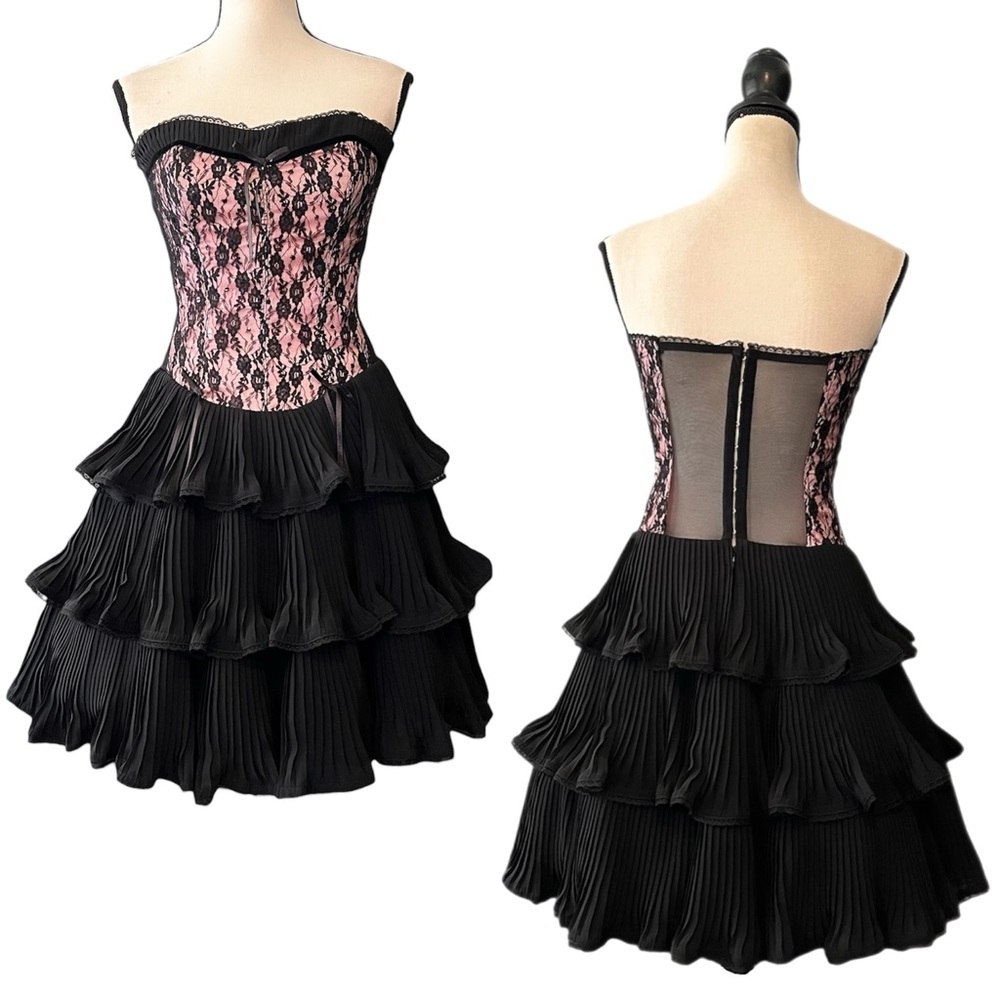 Vintage Betsey Johnson Evening Sheer Mesh Lace Corset Goth Fairy Cupcake Dress